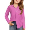 thumbnail image 1 of OIOLOYJM Long Sleeve Shirts for Girls 2026 Dress Solid Color Button Down Polo Shirts Spring Trendy Lapel Collar School Uniform Loose Blouses with Pocket Hot Pink 8-9 Year, 1 of 4