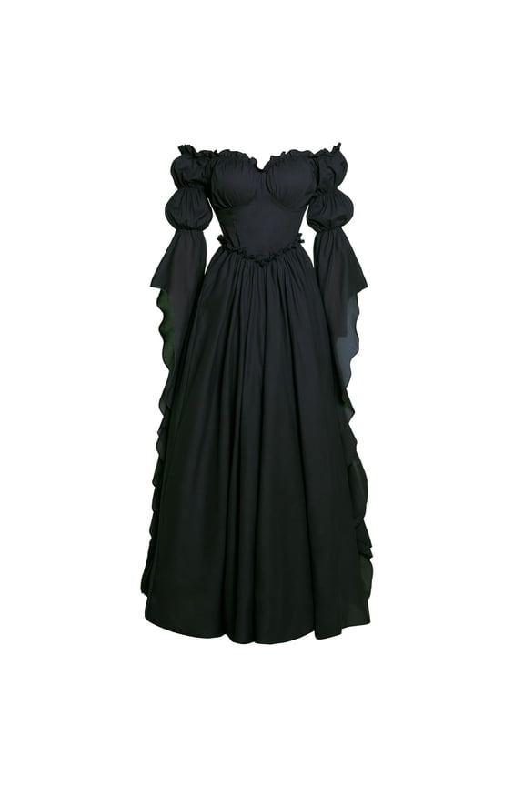 Medieval Renaissance Dress for Women Off Shoulder Victorian Gothic Witch Wedding Costume Dress Comfortable Fashion Elegant Cosplay Dress Black L