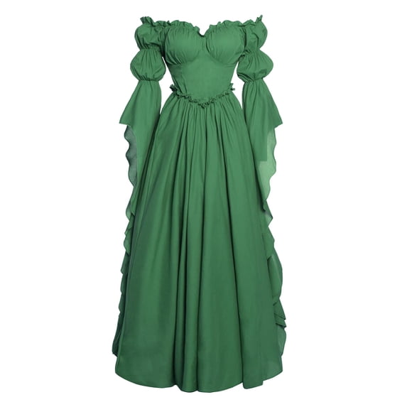 OIOLOYJM Medieval Renaissance Dress for Women Off Shoulder Victorian Gothic Witch Wedding Costume Dress Comfortable Fashion Elegant Cosplay Dress Green M