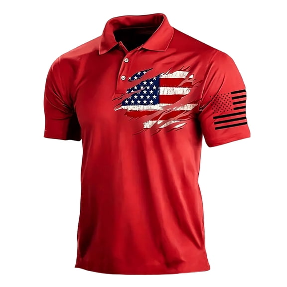 OIOLOYJM Men American Flag Polo Shirts 4th of July Short Sleeve Performance Quick Dry Golf Shirts USA Patriotic Polo Shirt Red 3XL