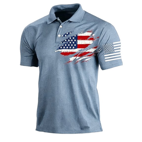 OIOLOYJM Men American Flag Polo Shirts 4th of July Short Sleeve Performance Quick Dry Golf Shirts USA Patriotic Polo Shirt Sky Blue XL