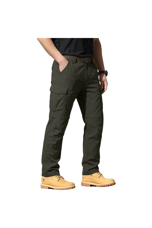 Men Work Pants Convertible Zip Off Quick Dry Ripstop Hiking Cargo Pants with Pockets Casual Outdoor Fishing Trousers with Multi-Pockets Army Green 2XL