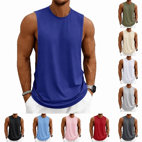 OIOLOYJM Men Workout Tank Tops Sleeveless Gym Muscle Quick Dry Shirt Athletic Running Breathable Tanks Summer Basic Lightweight Vest Royal Blue 2XL