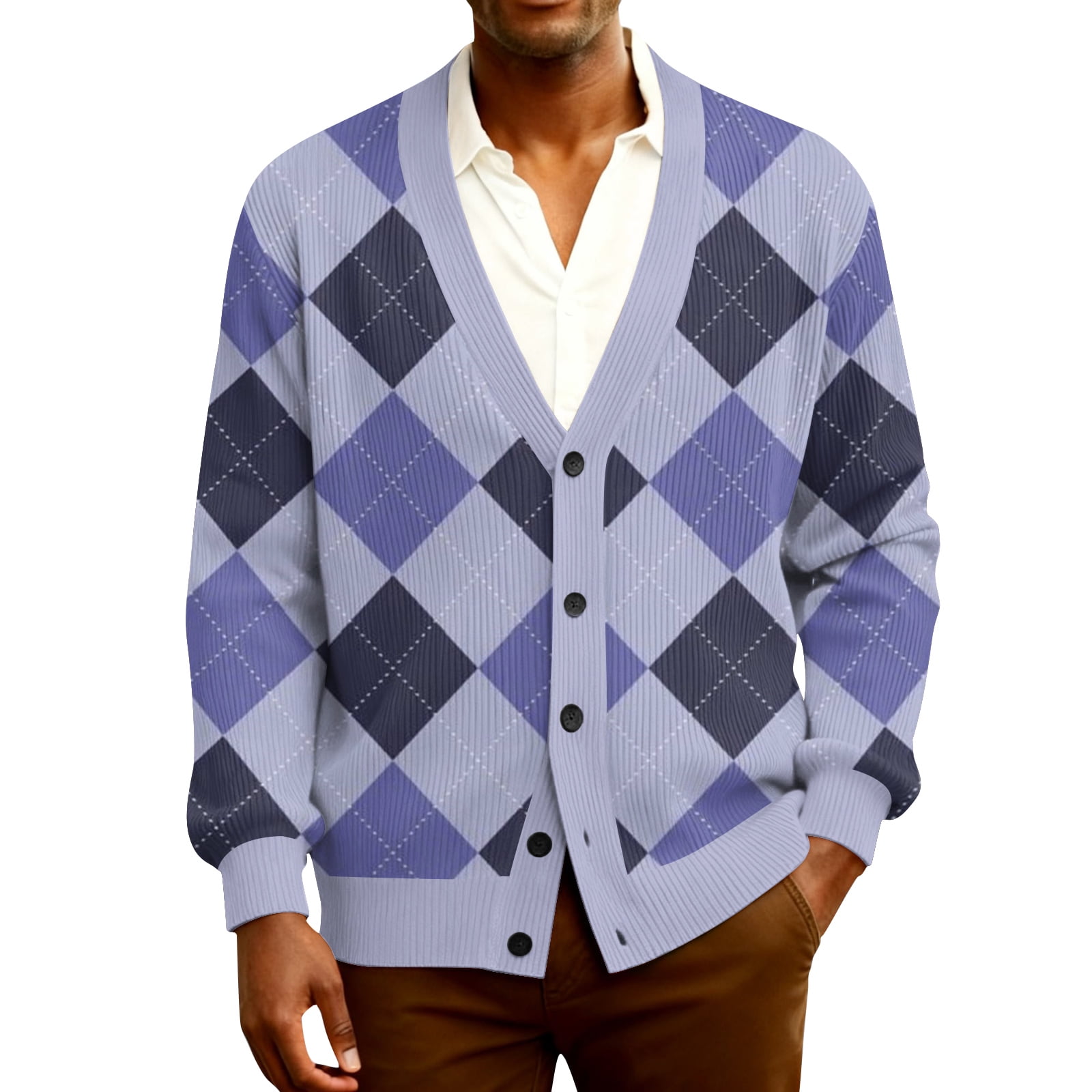 OIOLOYJM Men's Cardigan Sweaters Button Lightweight Long Sleeve Argyle ...