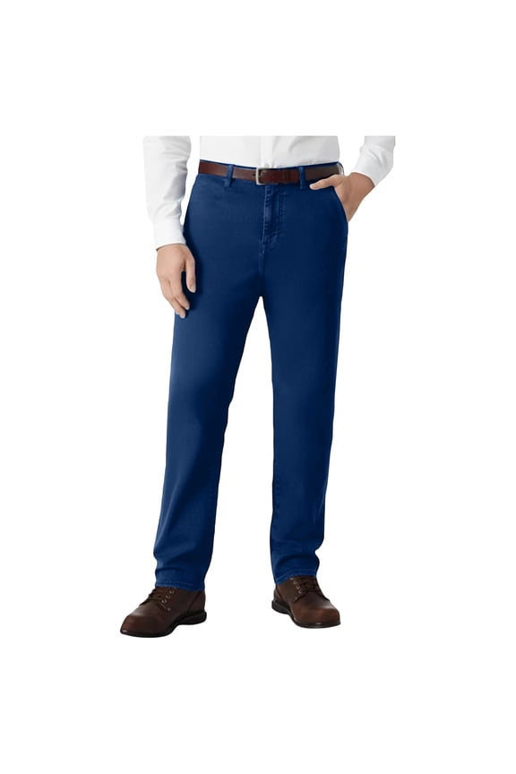 Men's Classic Straight Leg Jeans Casual Slim Fit Elastic Waist Band Business Work Denim Pants Basic Dressy Pants with Pockets (No Belt) Blue 32