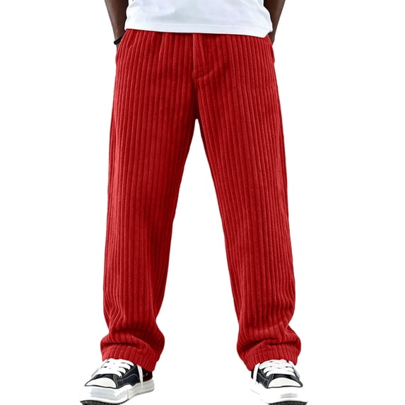 OIOLOYJM Men's Corduroy Sweatpants Wide Leg Straight Baggy Casual Joggers Fashion Drawstring Elastic Waist Trousers with Pockets Wine M