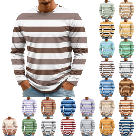 OIOLOYJM Men's Cotton Crewneck T-Shirts Long Sleeve Striped Casual Work Tee Fashion Comfortable Gym Athletic Sweatshirt Brown 3XL