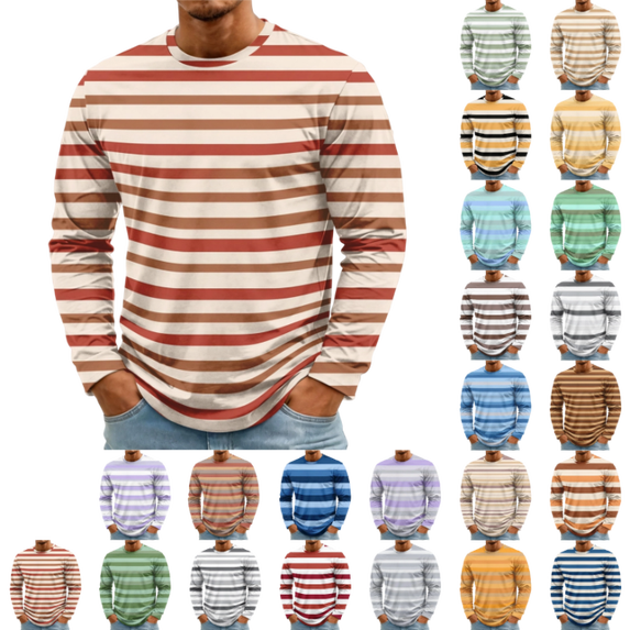 OIOLOYJM Men's Cotton Crewneck T-Shirts Long Sleeve Striped Casual Work Tee Fashion Comfortable Gym Athletic Sweatshirt Red L