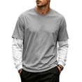 thumbnail image 1 of OIOLOYJM Men's Fake Two Piece T-Shirt Long Sleeve Crew Neck Casual Layered Tee Shirts Fashion Basic Athletic Work Pullover Light Gray XL, 1 of 5