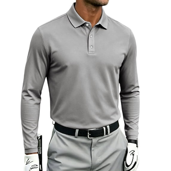 OIOLOYJM Men's Long Sleeve Polo Shirts for Men Lightweight Breathable Sun Protection Workout Hiking Golf Shirts Outdoor Casual Basic Collared Business Work Shirts Gray 2XL