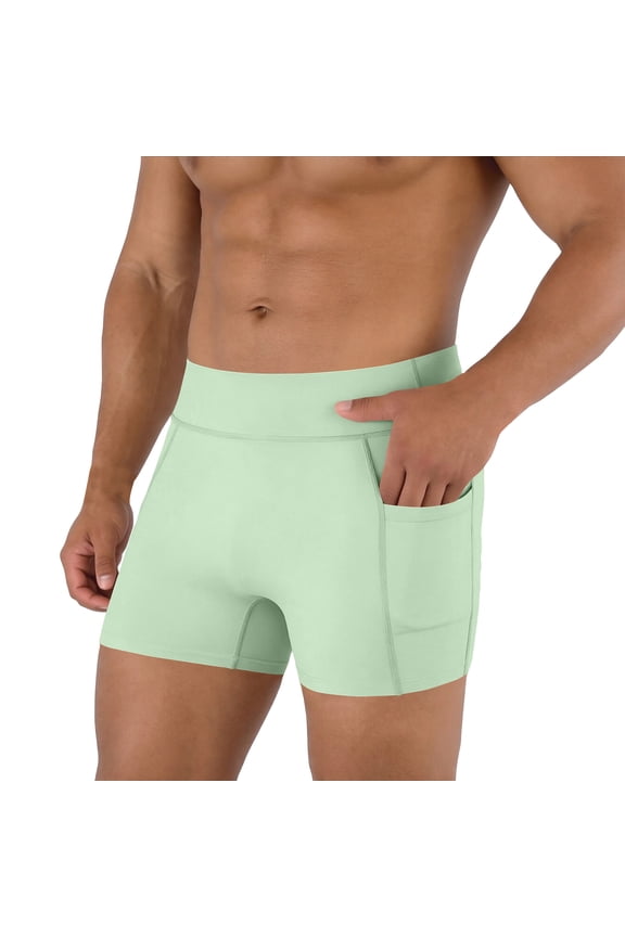 Men's Swim Trunks Quick Dry Stretch High Waisted Running Compression Shorts with Pocket Casual Gym Athletic Workout Yoga Underwear Light Green XL