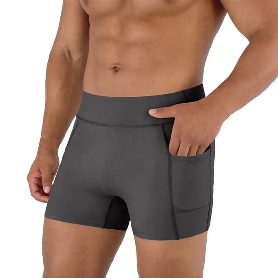 OIOLOYJM Men's Swim Trunks Quick Dry Stretch High Waisted Running Compression Shorts with Pocket Casual Gym Athletic Workout Yoga Underwear Gray L