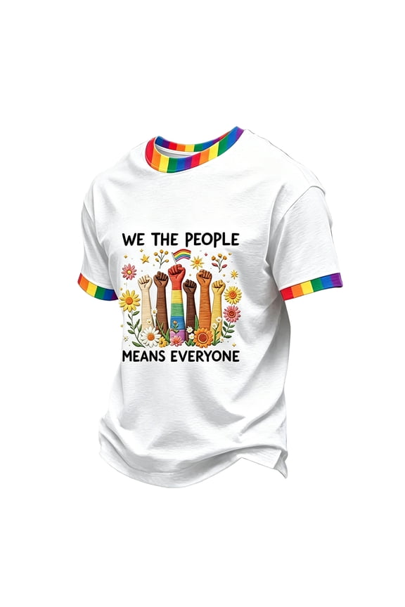 Men's We the People Means Everyone Shirt Lgbt Pride Month US T-Shirt Equality Short-Sleeve Crewneck Lounge Vacation Party Tops White XL