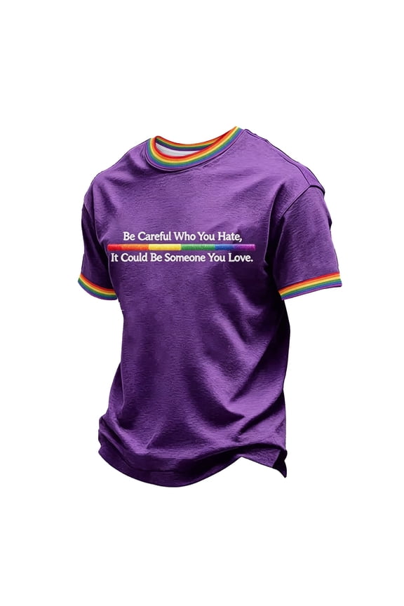 Men's We the People Means Everyone Shirt Lgbt Pride Month Usa T-Shirt Equality Short-Sleeve Crewneck Tops Purple 2XL