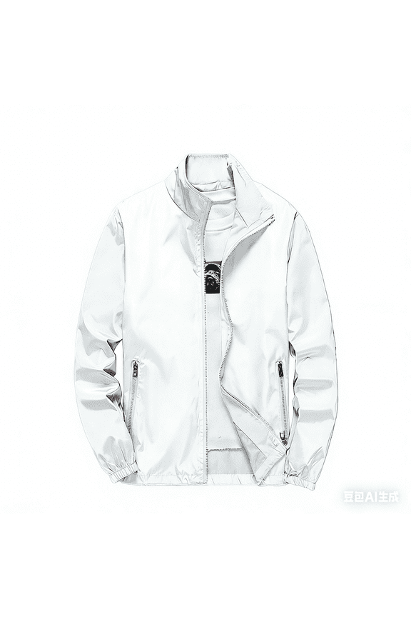 Men's Windproof Jacket Casual Lightweight Quick Dry Windbreaker Outdoor Golf Fashion Hiking Fishing Coat with Zipper Pockets White XL