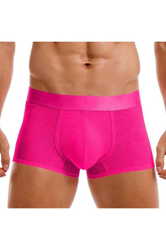 Mens Boxer Briefs Soft Breathable Stretch Underwear Comfortable Daily Lounge Underpants Hot Pink M