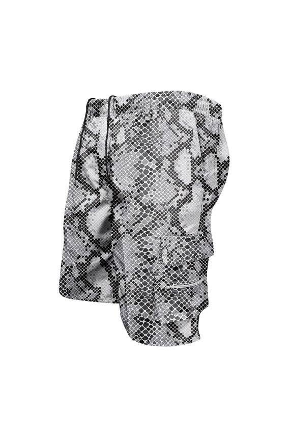 Mens Camo Cargo Shorts Drawstring Elastic Waist Relaxed Fit Casual Breathable Workout Joggers Fashion Running Outfits with Pockets Snake Pattern 3XL