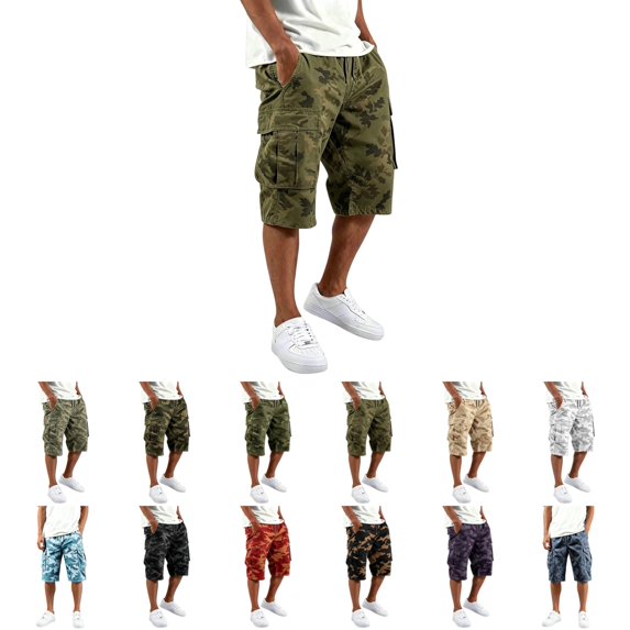 OIOLOYJM Mens Camo Cargo Shorts Elastic Waist Drawstring Relaxed Fit Casual Outdoor Gym Shorts Fashion Hiking Outfits with Multi Pockets Green 4XL