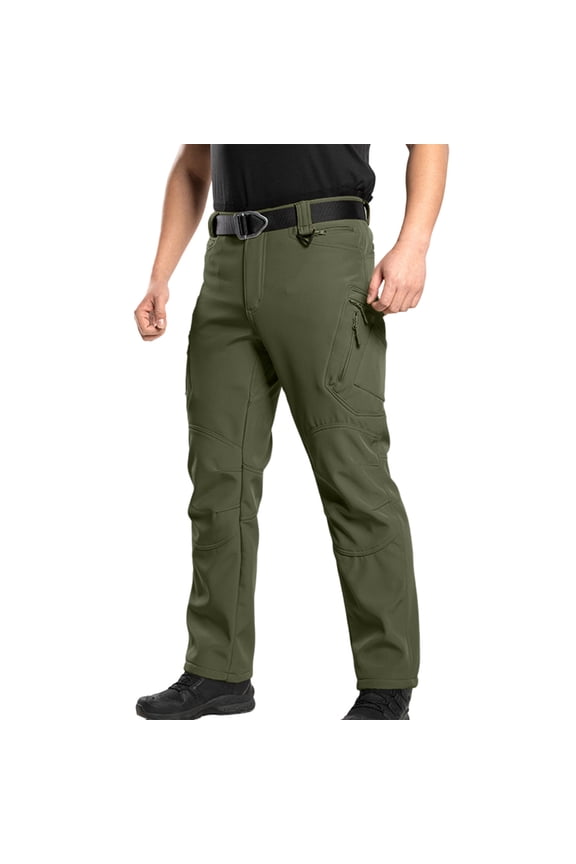 Mens Cargo Pants Casual Fleece Lined Stretch Work Trousers Thermal Hiking Pants Fashion Gym Athletic Workout Jeans Green 3XL