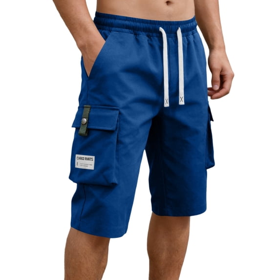 OIOLOYJM Mens Cargo Shorts Casual Drawstring Summer Athletic Hiking Bermuda Shorts Relaxed Fit Outdoor Work Shorts with Multi Pockets Blue XL