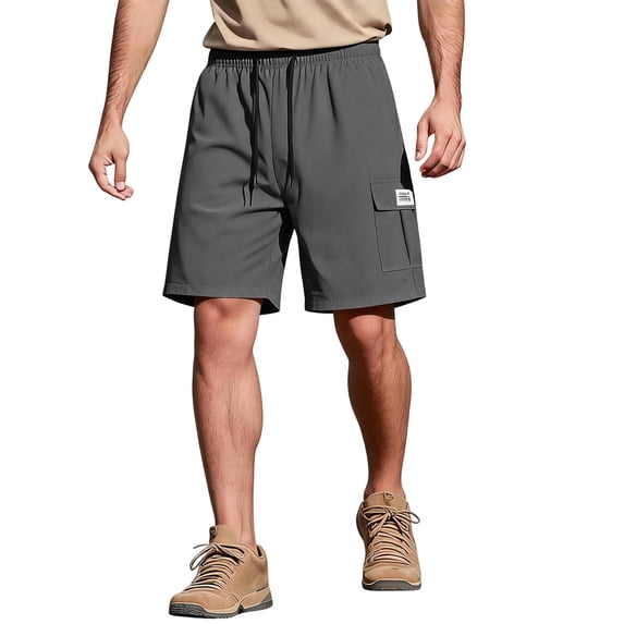 OIOLOYJM Mens Cargo Shorts Elastic Waist Drawstring Running Hiking Shorts Casual Basic Summer Loose Outdoor Athletic Work Shorts with Multiple Pockets Gray 2XL