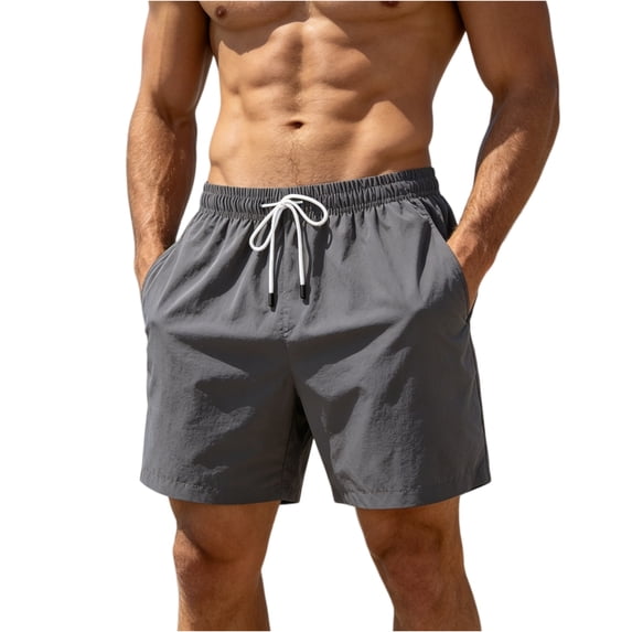 OIOLOYJM Mens Casual Shorts 7 inch Elastic Waist Drawstring Stretch Quick Dry Lightweight Swim Trunks Summer Beach Vacation Breathable Board Shorts Dark Gray 2XL