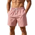 thumbnail image 1 of OIOLOYJM Mens Casual Shorts 7 inch Elastic Waist Drawstring Stretch Quick Dry Lightweight Swim Trunks Summer Beach Vacation Breathable Board Shorts Pink XL, 1 of 6