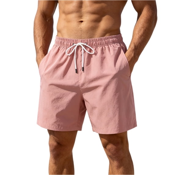 OIOLOYJM Mens Casual Shorts 7 inch Elastic Waist Drawstring Stretch Quick Dry Lightweight Swim Trunks Summer Beach Vacation Breathable Board Shorts Pink XL