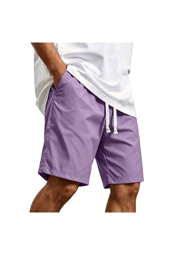 Mens Casual Shorts Elastic Waist Drawstring Quick Dry Stretch Smooth Chino Shorts Summer Lightweight Beach Vacation Workout Golf Shorts Purple 2XL