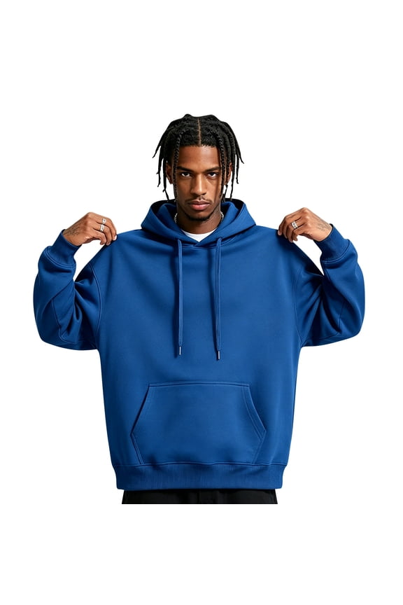 Mens Cotton Hoodies Fall Fashion Long Sleeve Oversized Drawstring Hooded Sweatshirts Casual Basic Loose Fit Soft Cozy Pullover Tops with Pockets Blue M