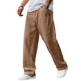 thumbnail image 1 of OIOLOYJM Mens Cotton Linen Pants Casual Embroidered Loose Comfort Trousers Baggy Summer Beach Vacation Drawstring Pockets Golf Pants Brown L, 1 of 2