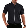 thumbnail image 1 of OIOLOYJM Mens Dress Shirt Regular Fit Stand Collar Stretch Short Sleeve Button Down Business Work Shirts Lightweight Breathable Foldable Outdoor Office Outfits Black XL, 1 of 4