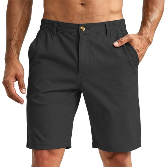 OIOLOYJM Mens Dress Shorts Elastic Waist Flat Front Chino Casual Golf Shorts Quick-Dry Classic Fit Breathable Lightweight Business Work Beach Shorts Black S