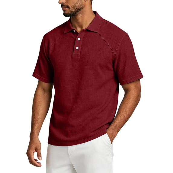 OIOLOYJM Mens Golf Shirts Raglan Short Sleeve Relaxed Fit Cotton Linen Casual Quick Dry Breathable Polo Shirts Trendy Work Athletic Collared Tee Shirts Wine L