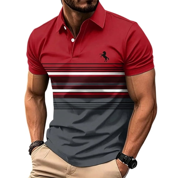 OIOLOYJM Mens Golf Shirts Summer Short-Sleeve Mesh Color Block Casual Quick Dry Lightweight Polo Shirts Trendy Business Athletic Collared Tops Red 2XL