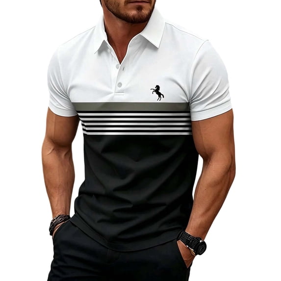 OIOLOYJM Mens Golf Shirts Summer Short Sleeve Mesh Color Block Casual Quick Dry Lightweight Polo Shirts Trendy Work Athletic Collared Shirts Black 2XL
