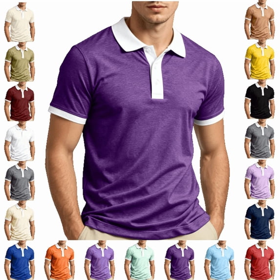 OIOLOYJM Mens Golf Shirts Summer Short Sleeve Mesh Contrast Collar Casual Quick Dry Lightweight Polo Shirts Trendy Work Gym Collared Clothes Dark Purple L