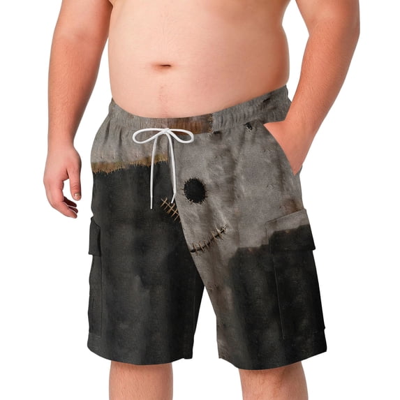 OIOLOYJM Mens Halloween Cargo Shorts Elastic Waistband Drawstring Relaxed Fit Casual Breathable Athletic Shorts Classic Hiking Short Pants with Pockets Dark Gray 5XL