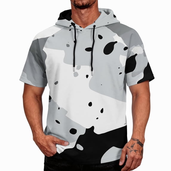 OIOLOYJM Mens Hoodies Sun Protection Lightweight Camo Short Sleeve Hooded Shirts Rash Guard Quick Dry Swim Casual Tees White L