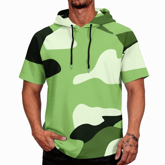 OIOLOYJM Mens Hoodies Sun Protection UPF Camo Short Sleeve Hooded Shirts Rash Guard Quick Dry Running Fishing Tops Green M