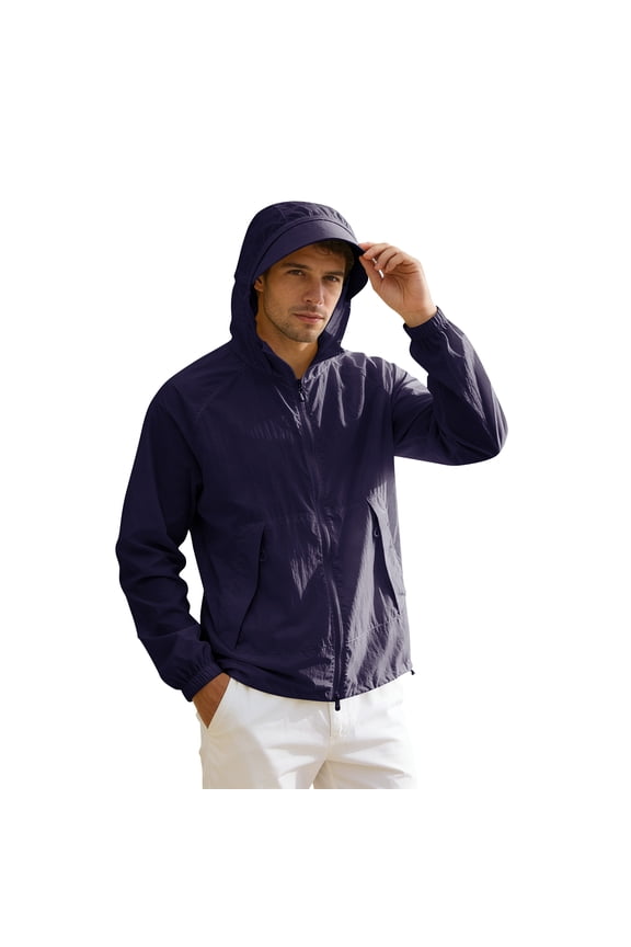 Mens Lightweight Jackets Spring Summer Outdoor Sun Protection Windbreaker Quick Dry Full Zip Sports Hiking Hoodie Jacket with Pockets Dark Purple M