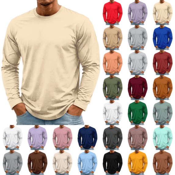 OIOLOYJM Mens Long Sleeve T Shirts Cotton Casual Basic Crew Neck Stretch Workout Running T-Shirt Soft Breathable Athletic Work Office Pullover Yellow L