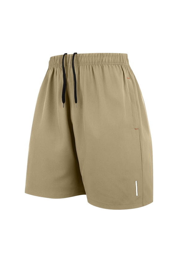 Mens Outdoor Running Shorts Quick Dry Lightweight Elastic Waist Drawstring Gym Shorts Athletic Loose Breathable Pants with Pockets Khaki L