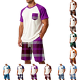 thumbnail image 1 of OIOLOYJM Mens Pajama Set Summer Casual Cotton Plaid Breathable Pjs Sleepwear Soft Comfy Raglan Short Sleeve Sleep Set With Pockets Purple 5XL, 1 of 5