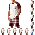 thumbnail image 1 of OIOLOYJM Mens Pajama Set Summer Casual Cotton Plaid Breathable Pjs Sleepwear Soft Comfy Raglan Short Sleeve Sleep Set With Pockets Wine M, 1 of 5