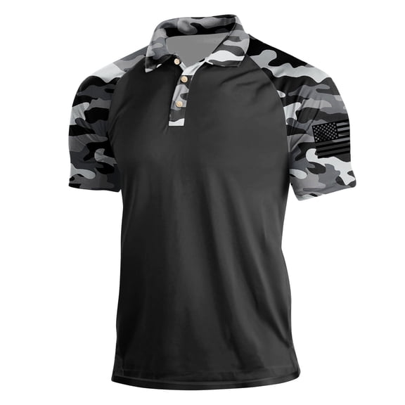 OIOLOYJM Mens Polo Shirts Casual Button Camo Print Henley Shirts Lightweight Short Sleeve T Shirt Stylish Work Breathable Neck Pullover Black 3XL