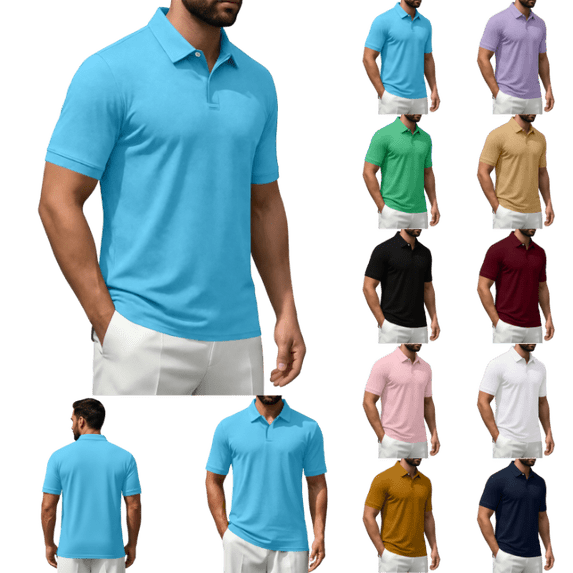 OIOLOYJM Mens Polo Shirts Short Sleeve Quick Dry Golf Shirt Athletic Business Work T-Shirt Workout Running Lightweight Top Sky Blue L