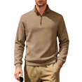 thumbnail image 1 of OIOLOYJM Mens Quarter Zip Pullover Sweater Classic Knit Comfort Warm Mock Neck Sweatshirt Casual Contrast Stand Collar Athletic Running Shirts Camel M, 1 of 6
