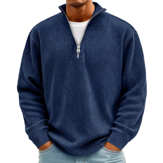 OIOLOYJM Mens Shirts Spring 2026 Casual Quarter Zip Henley Shirt Ribbed Knit Textured Stand-Collar Pullover Tops Plus Size Lightweight Outfits Navy M