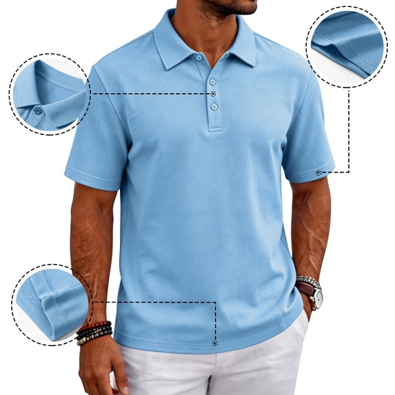 OIOLOYJM Mens Short Sleeve Polo Shirts Quick Dry Casual Lightweight Work Golf Shirts Breathable Classic Fit Soft Workout T-Shirt Light Blue S
